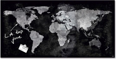 Sigel glasmagneetbord - artverum - 91x46cm - zwart wereldkaart - si-gl270