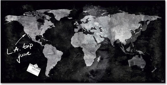 Sigel glasmagneetbord - artverum - 91x46cm - zwart wereldkaart - si-gl270