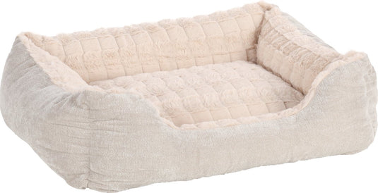Flamingo hondenmand – hondenkussen – hondenbed – verona rechthoekig – beige – 65x50x20 cm – pluche mand met afneembare hoes en antislip bodem – wasbaar op 30°c