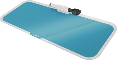 Leitz cosy glassboard voor bureau - glazen memobord met pennenhouder - inclusief minimarker met wisser - sereen blauw