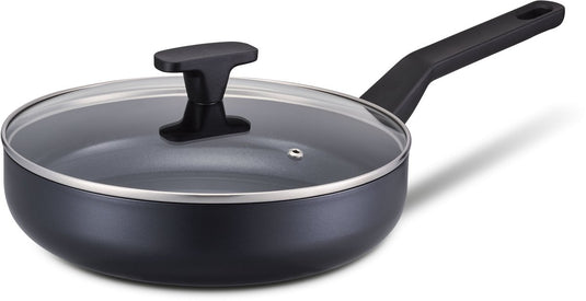 Brabantia onyx r ns hapjespan ø 26cm - glazen deksel– 100% pfas vrij – inductie geschikt- 100% gerecycled lichtgewicht aluminium- hittewerende ergonomische greep- keramische coating – anti aanbaklaag