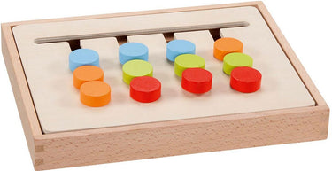 Goki kleurenrangschikspel 22,6x18,2x3cm, met 16 voorbeeldplaatjes, hout en karton, in houten doos, 4+