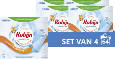 Robijn - stralend wit wasmiddeldoekjes - 4 x 16 wasstrips - voordeelverpakking