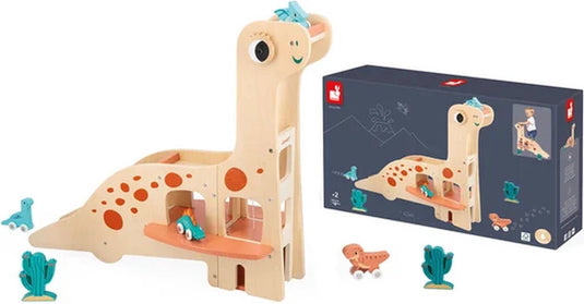 Janod - dino - garage - voor dinosaurus liefhebbers!