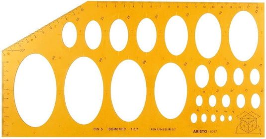 Aristo ellipssjabloon - afmetingen 295x150mm - 25 ellipsen - isometrisch - oranje transparant - ar-5017