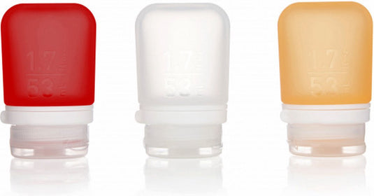Human gear - gotoob+ 3-pack small - reisflesje - flacon - lekvrij - lichtewicht - herbruikbaar - 53ml - clear red orange