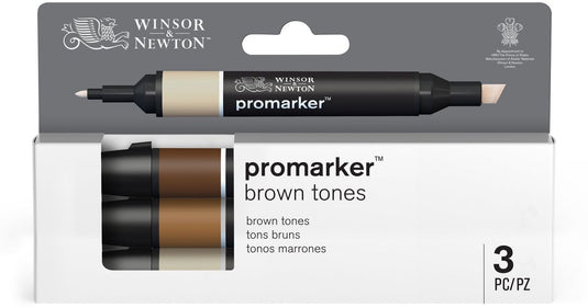 Winsor newton 0290184 promarker set 3 stuks – brown tones – alcoholmarkers met dubbele punt