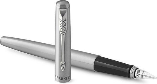 Parker jotter vulpen | roestvrij staal met chromen afwerking | medium penpunt | blauwe inkt | geschenkverpakking