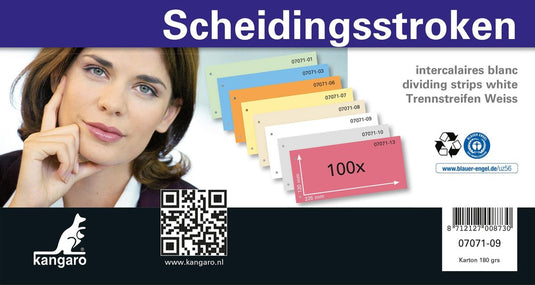 Kangaro scheidingsstroken - 2-gaats - 225x120mm - 180 grams - wit - 100 stuks