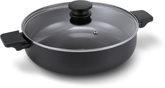 Brabantia vanta hapjespan met deksel -ø 28cm - sauteerpan - keramische antiaanbaklaag titanium versterkt - geschikt voor inductie - 100% pfas vrij - zwart