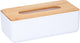 Alpina tissuedoos zakdoekjes box - wit lichtbruin - kunststof - bamboe deksel - 26 x 13 x 9 cm