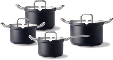 Bk q-linair master black pannenset 4-delig - 16 18 20cm - zonder pfas-vrije antikleeflaag - rvs kookpan - pannenset inductie - ovenbestendig tot 230°c - zwart