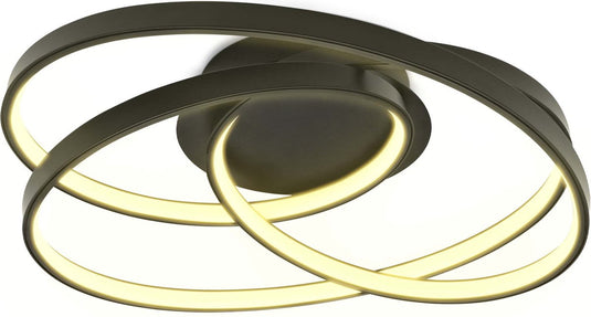 B.k.licht - led plafonniere - ringen plafondlamp - zwart - l: 39cm - warm wit licht 3.000 k - 35w