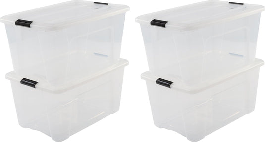 Iris topbox opbergbox - 45l - kunststof - transparant zwart - set van 4