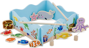 Woet ® houten magnetisch visspel - vang de vissen met hengel - educatief hengelspell voor peuters - visjes vangen - vanaf 2 jaar