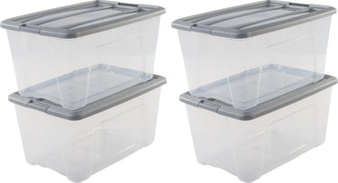 Iris new topbox opbergbox - 45l - kunststof - transparant zilvergrijs - set van 4