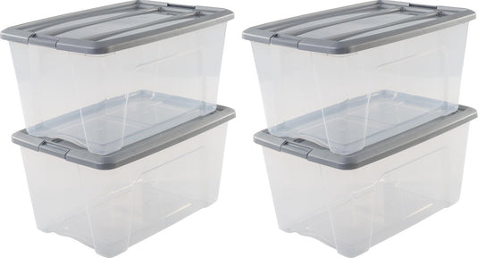 Iris new topbox opbergbox - 45l - kunststof - transparant zilvergrijs - set van 4