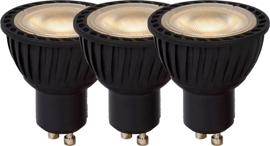 Lucide mr16 - led lamp - ø 5 cm - led dimbaar - gu10 - 3x5w 3000k - zwart - set van 3