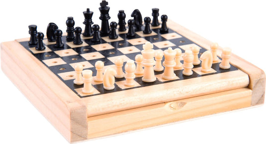 Engelhart reisschaak hout – pocket chess 12 x 12 cm – rubberwood schaakbord met opbergcompartiment – koning 21 mm –