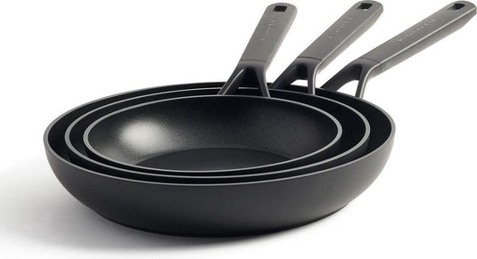 Kitchenaid classic forged aluminium koekenpannen set 3-delig - zwart - inductie - anti-aanbak - pfas-vrij