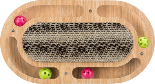 Trixie krabkarton - met speelgoed - hout - met catnip - 46x25x4 cm