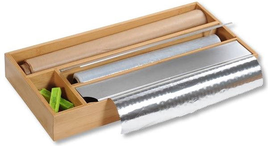 Kesper fsc® keuken foliedispenser voor 2 rollen folie - met 2 opbergvakken - keuken lade folie dispenser voor aluminium- huishoudfolie