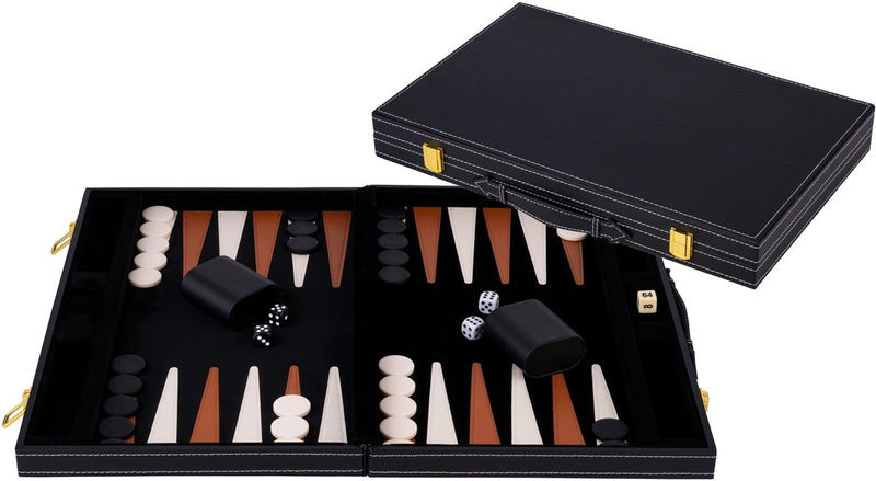 Load image into Gallery viewer, Engelhart backgammon 18 inch - bruin ivoor gestikt bord - zwarte koffer met handvat - luxe reiseditie -
