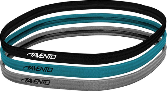Avento sporthaarband elastiek - 3 stuks - blauw zwart grijs - antislip