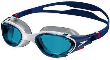 Speedo biofuse 2.0 zwembril - ergonomische duikbril volwassenen - anti condens uv-bescherming - professionele zwembril met drukknopsluiting - superzachte afdichting - blauw wit