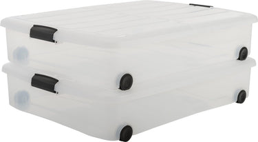 Iris clearbox opbergbox - onder-het-bed - 50l - transparant - met wielen - set van 2