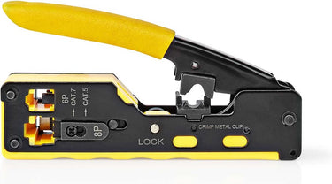 Nedis krimptang - cat5 cat5e cat6 cat6a cat7 rj12 rj45 - snijden strippen tang - rubberen staal - geel zwart