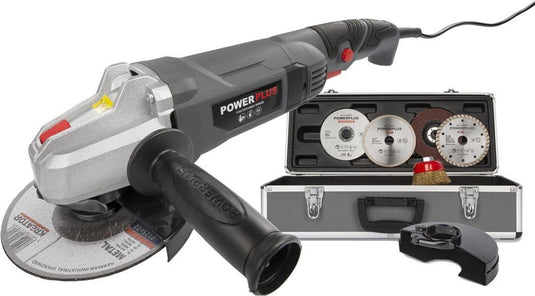 Powerplus elektrische haakse slijper poweset2 - 900w slijpmachine - slijpschijf 125mm ᴓ, compact, met 6 acc., opbergkoffer