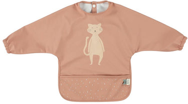 Trixie slab met mouwen - waterdicht baby slabbetje mrs. cat roze.