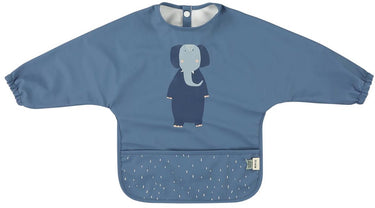 Trixie afwasbare slab met mouwen - mrs. elephant - slab voor kinderen - 100% recycled polyester - eenvoudig schoon - blauw