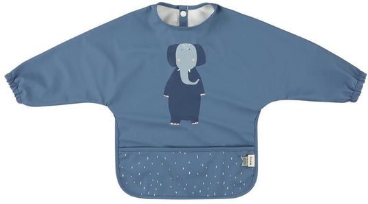 Trixie afwasbare slab met mouwen - mrs. elephant - slab voor kinderen - 100% recycled polyester - eenvoudig schoon - blauw