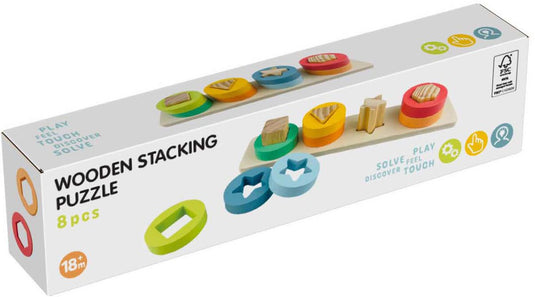 Koopman houten stapelpuzzel educatief speelgoed met vormen 9-delig multicolor.