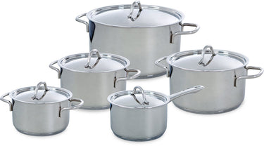 Bk profiline pannenset 5-delig - 16 18 20 24cm - 1.6 2.5 3.5 6l - zonder pfas-vrije antikleeflaag - rvs pannenset - inductie kookpan - ovenbestendig tot 230°c - met deksel - zilver