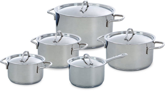 Bk profiline pannenset 5-delig - 16 18 20 24cm - 1.6 2.5 3.5 6l - zonder pfas-vrije antikleeflaag - rvs pannenset - inductie kookpan - ovenbestendig tot 230°c - met deksel - zilver