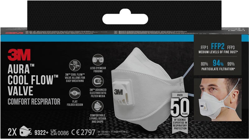 Load image into Gallery viewer, 3m 9322c2n ffp2 fijnstofmasker met uitademventiel 2 stuks
