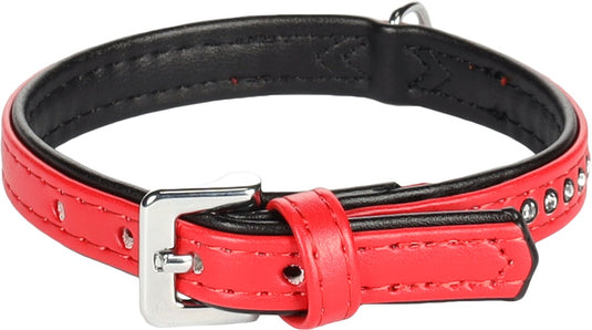Flamingo monte carlo gevoerd - halsband honden - halsband monte carlo rood m 22-27cm 14mm - 1st - 126210 - 1st