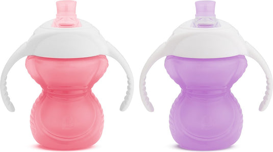 Munchkin drinkbeker 2-pack - click lock bite proof trainer cup - bijtbestendige drinkbeker voor baby's - overgangsbeker - vanaf 6 maanden - beker met handgrepen - 207ml - paars roze