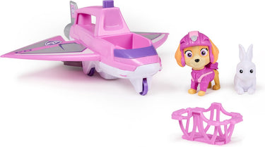 Paw patrol - luchtredding - skye speelfiguur en hero claw jet-vliegtuig met opklapbare klauw, reddingsmand en konijn