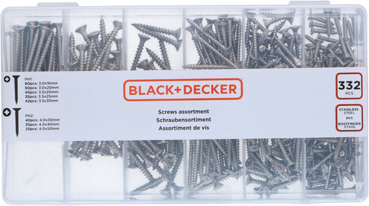 Black+decker schroeven assortiment - 332 stuks - ph1 - ph2 - hout schroevenset