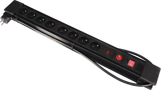 Perel stekkerdoos met schakelaar, overspannings- en overbelastingsbeveiliging, 8 stopcontacten met penaarde (type e), kabel 1.5 m, 3g1.5, ip20, zwart