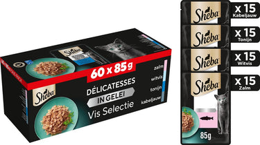 Sheba delicatesse maaltijdzakjes - kattenvoer -vis selectie in gelei - 60x85 g