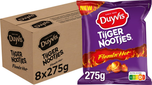 Duyvis tijgernootjes flamin hot - pinda noten - 8 x 275 gram