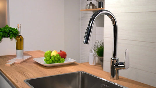 Hansgrohe focus m41 - keukenmengkraan - ééngreeps bediening - 240mm - uittrekbare vuistdouche - mat zwart - 2 straalsoorten