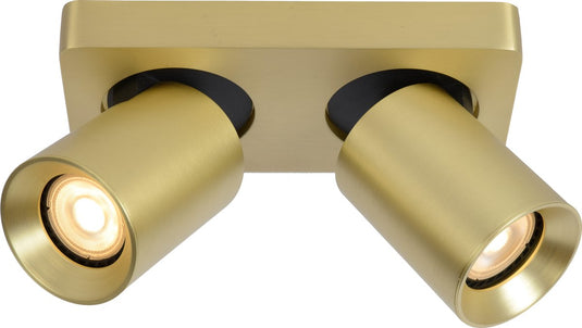 Lucide nigel - plafondspot (plafondlamp) - led dim to warm - gu10 - 2x5w 2200k 3000k - mat goud messing