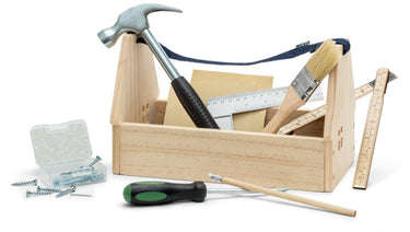 Micki lecksaker houten gereedschapskist met gereedschap