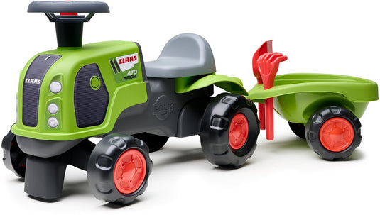Falk claas 470 arion ride-on groen met aanhanger + zandset